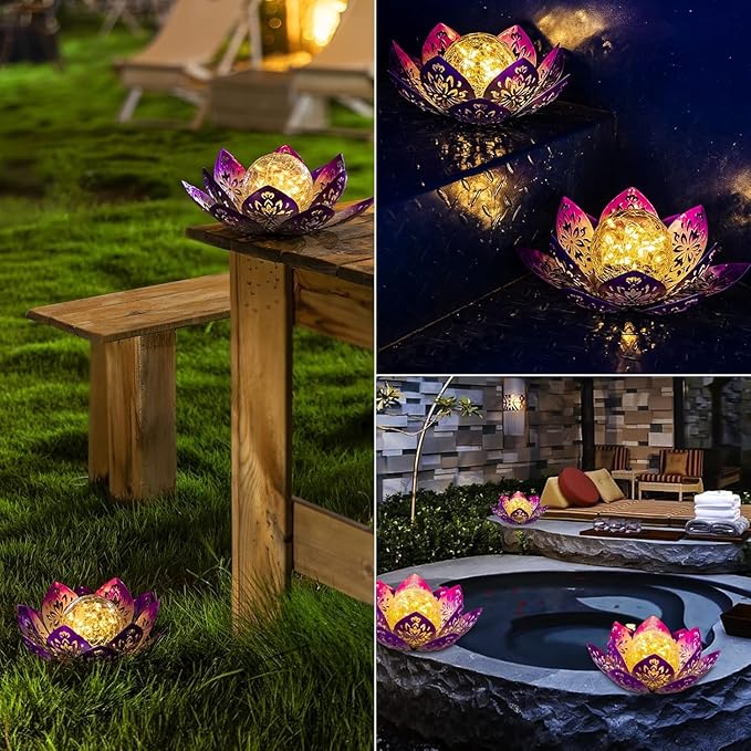 Huaxu Solar Garden Lights Outdoor Decorative - Bright Lotus Flower Table Lamp, Waterproof Solar Lights for Patio Pathway Yard Balcony Outside Decor