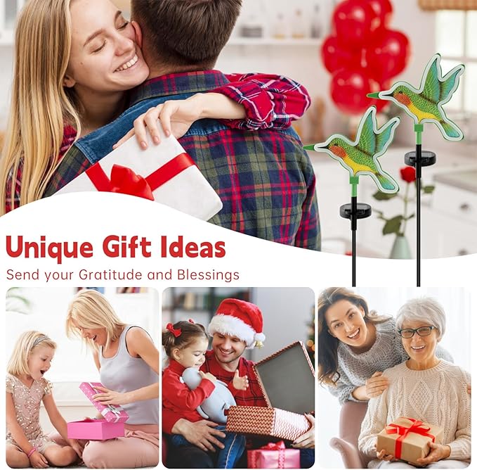 Hummingbird Solar Garden Decor,Hummingbird Outdoor Solar Lights,LED Hummingbirds Light Outside,Solar Garden Lights, Outdoor Decorations for Yard and Patio Pathway Lawn (2 Pack)