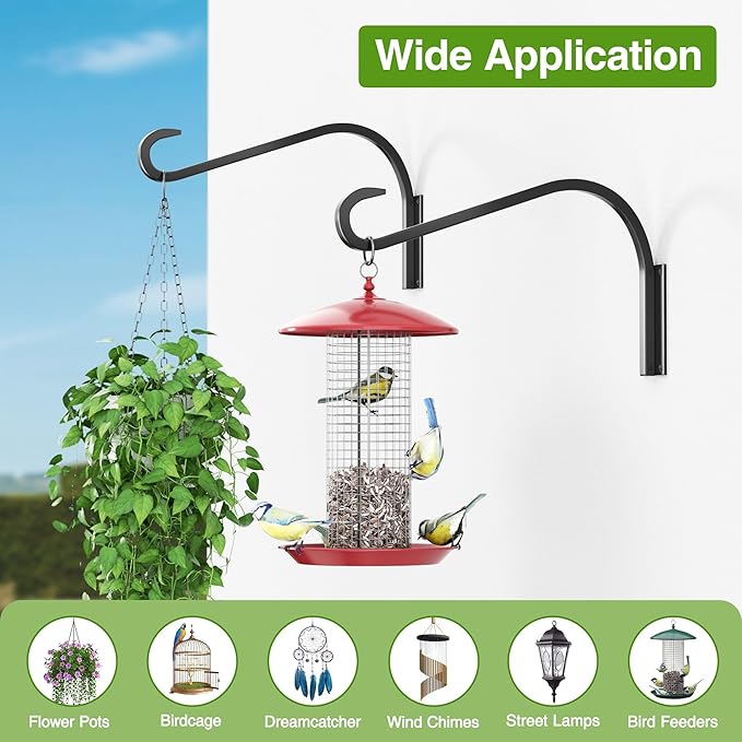 12 Inch 2 Pack Plant Hangers for Indoor/Outdoor Wall Mount - Heavy Duty Hanging Plant Holder & Bird Feeder Hooks, Decorative Black Metal Wall Hangers for Plants, Flower Baskets