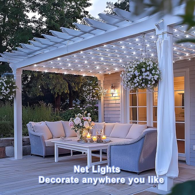 Christmas Net Lights for Bushes - 360 LED Net Lights Outdoor Plug in with Remote, 12x5 ft Extendable 8 Modes Christmas Net Lights Waterproof for Outside Gazebo Lawn Wedding Patio Garden Tree (White)