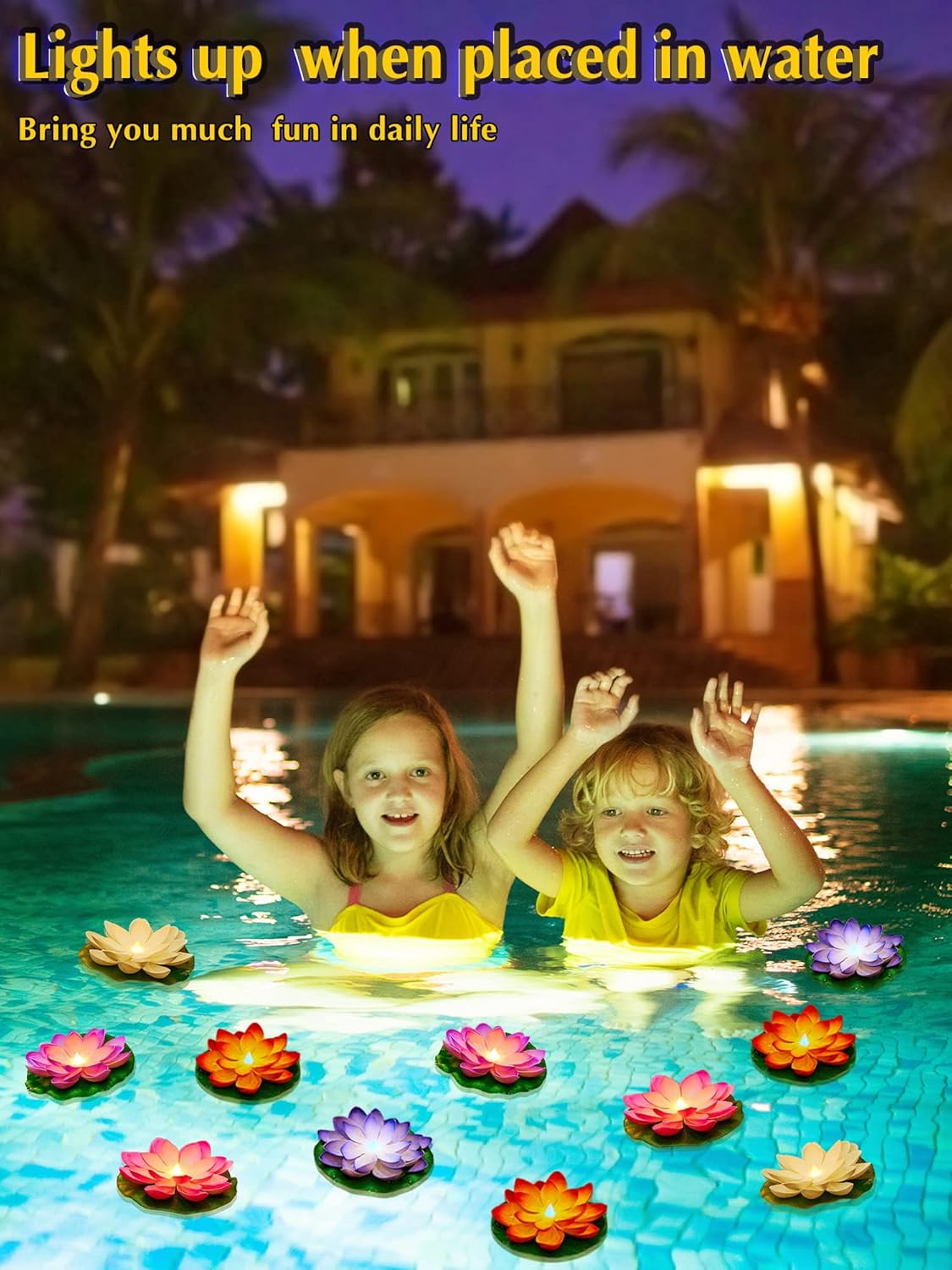 Hortsun 12 Pcs Floating Lotus Lights with Batteries Lily Pads Pool Flowers Diwali Pooja Decorations Floating Candles Decor for Pool Pond Outdoor Indoor(5.91 Inch,Multicolor)