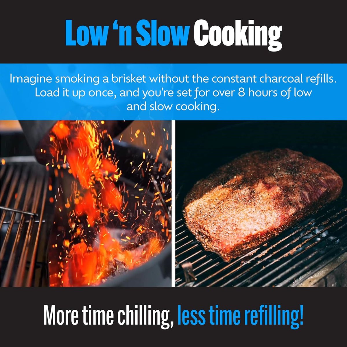 SnS Grills Patented Slow ‘N Sear® Deluxe Insert - Stainless Steel Charcoal Basket with Removeable Water Reservoir for Low ‘N Slow Smoking & Charcoal Grilling on Weber & Other Kettle Grills - 22 in