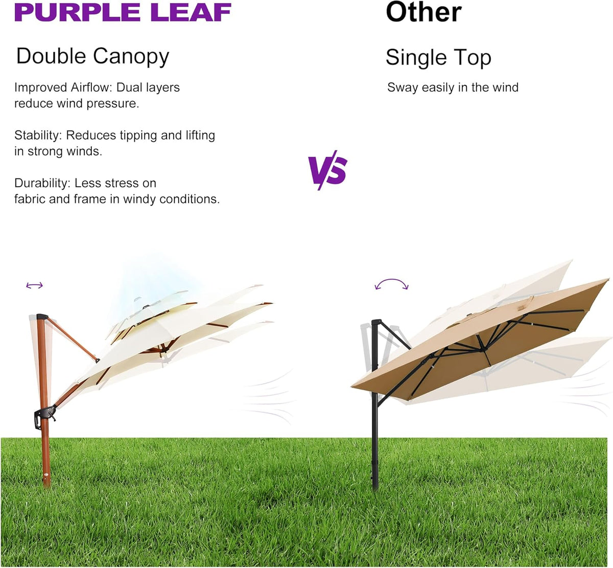 PURPLE LEAF 13ft Patio Umbrella Outdoor Round Umbrellas Large Cantilever Umbrella Windproof Offset Umbrellas Heavy Duty Sun Umbrella for Garden Deck Pool Patio, Cream