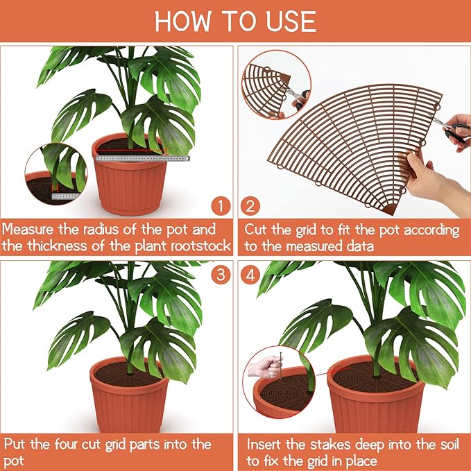 3 Pcs Plant Pot Grid Cover Protectors from Animals- Diameter 20.8" Cuttable Flower Pot Cover with 36 Stakes, Keep Cats Out of Potted Plants, Cat Digging Stopper Baby Safety Soil Cover for Indoor