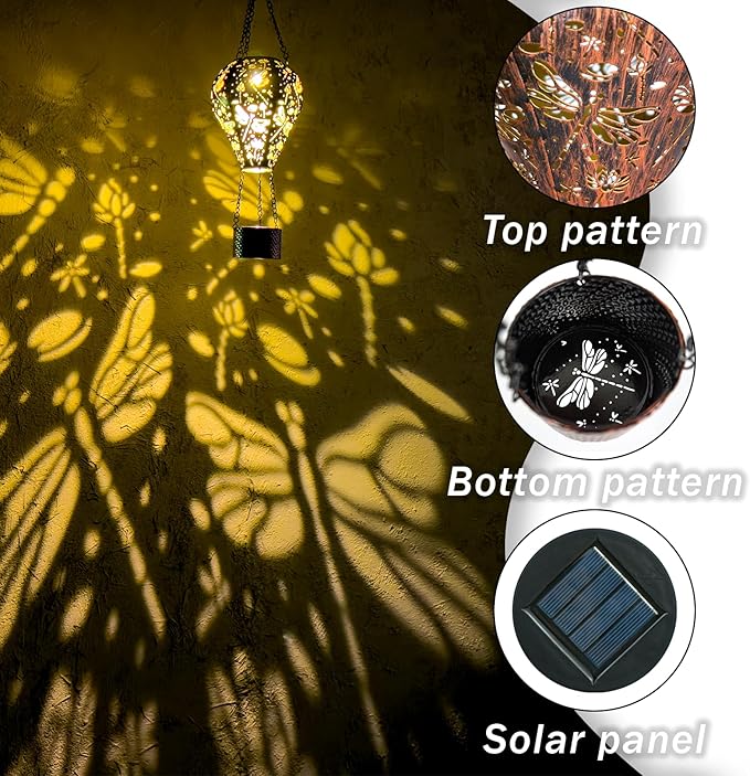 4-Pack Dragonfly Decor Hot Air Balloon Solar Lantern – Outdoor Decorative Hanging Light for Garden Yard Patio Porch Lawn and Pathway – Unique Housewarming, Birthday Gift for Women Mom Grandma