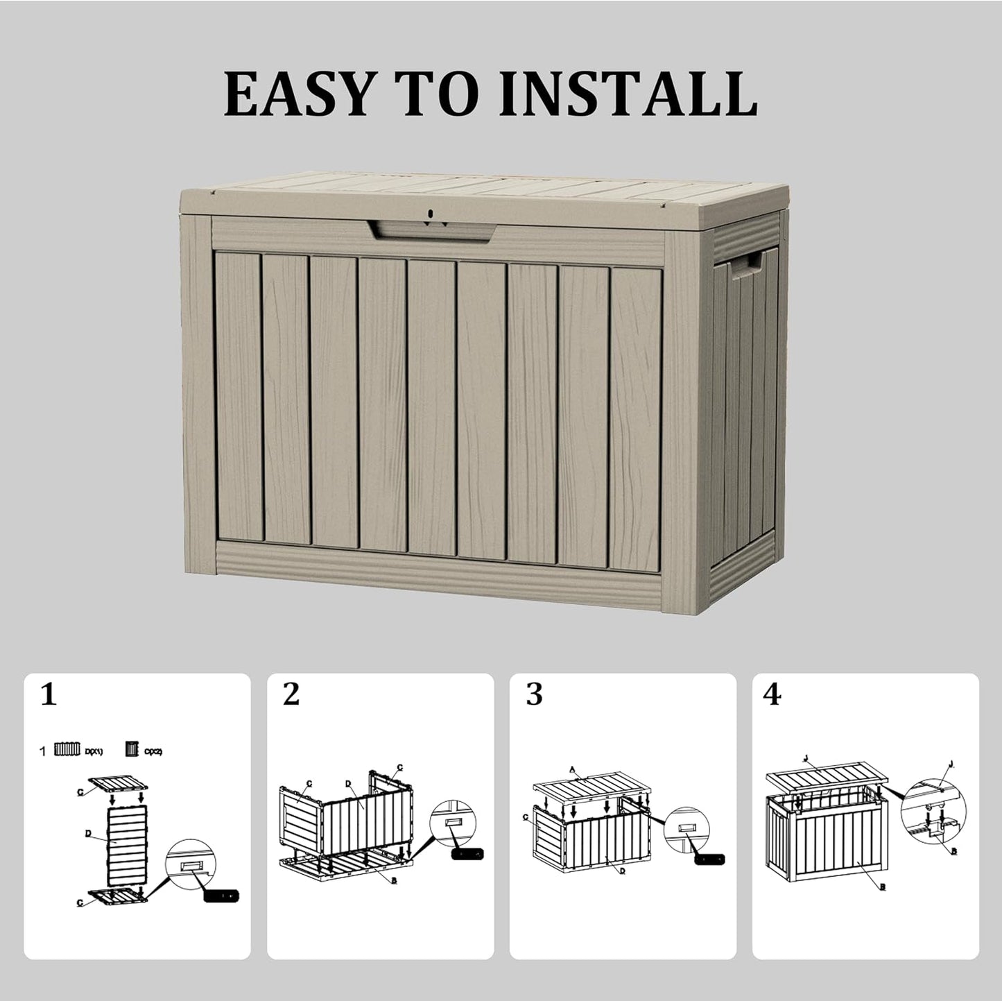 45 Gallon Waterproof Large Resin Deck Box Indoor/Outdoor Lockable Storage Container and Seating for Garden, Pool, and Patio (45 Gallon, Grey)