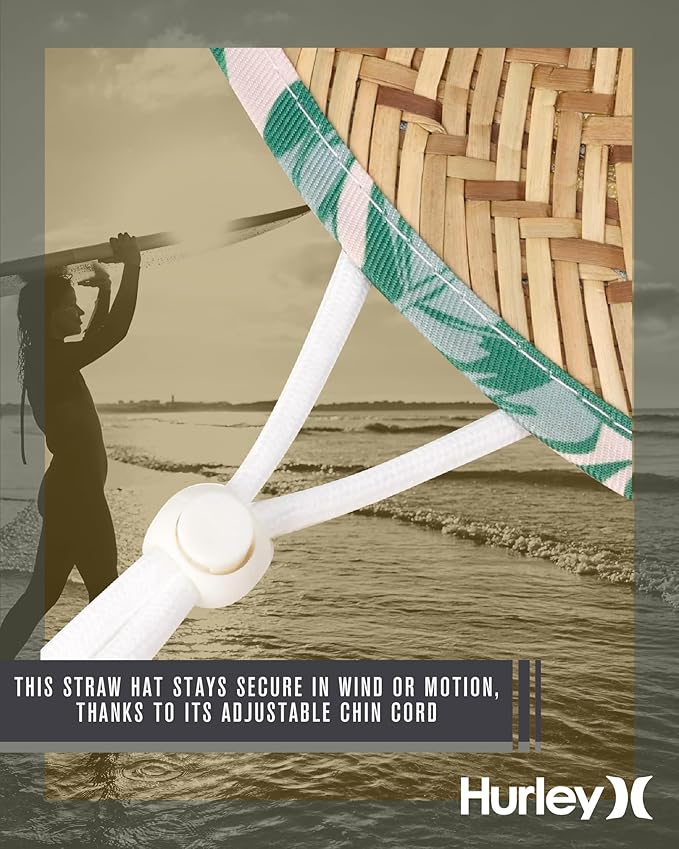 Hurley Women's Straw Hats - Real Straw Hat Medium Brim and Adjustable Chin Strap