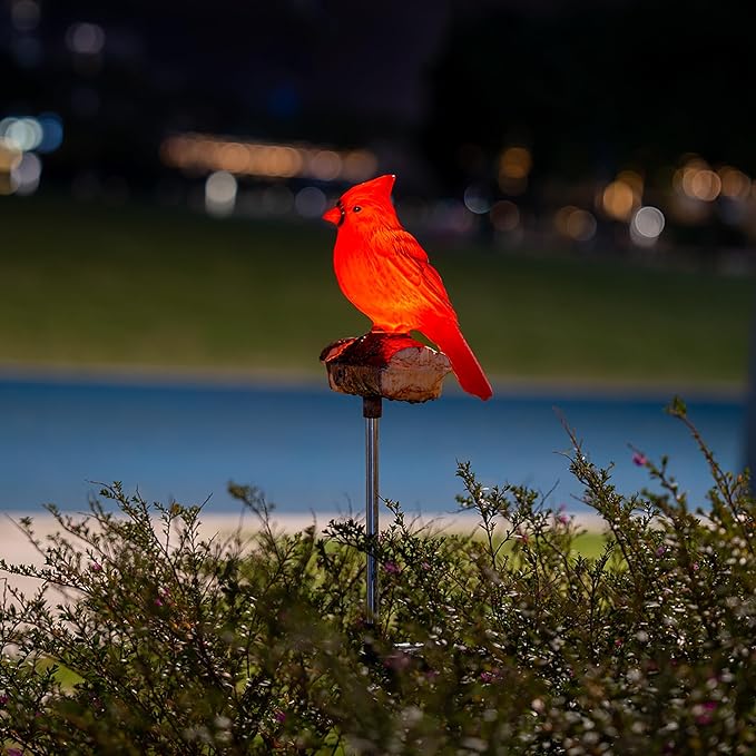 Birdsong Cardinal Gifts Garden Decor Statues Red Bird Outdoor Decorative Figurine Solar Lights Outside Yard Lawn Patio Porch Flower Bed Christmas Decorations Memorial Gift for Grave (Red Cardinal)