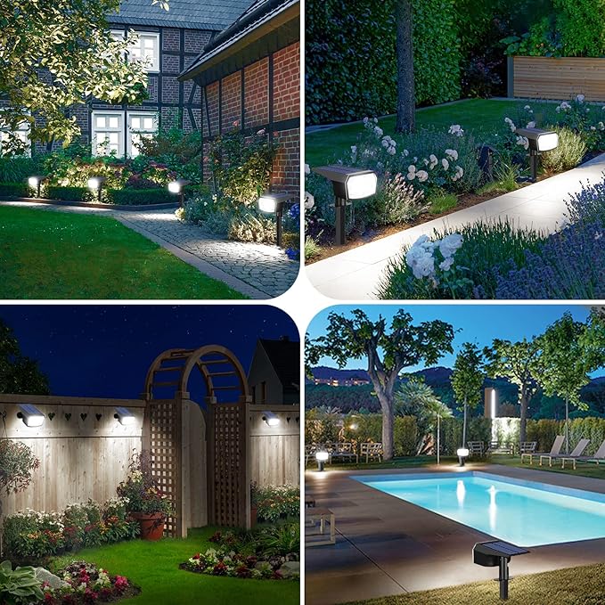 6-Pack Solar Spot Lights Outdoor, 59 LED Solar Lights Outdoor Waterproof, Outdoor Solar Lights for Yard with 3 Lighting Modes, Solar Landscape Spotlights for Garden Pathway Driveway Walkway