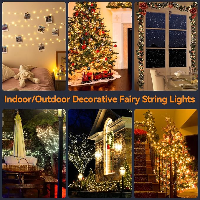 HOUHUI Fairy Lights Plug in,50Ft Warm to Cool White Indoor Outdoor String Light with Remote,8 Modes 2700K-6500K Dimmable White Fairy Twinkle Lights IP67 Waterproof for Christmas Bedroom Party Decor