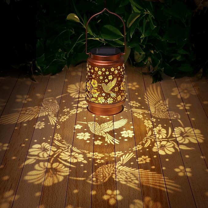 Hummingbird Solar Lanterns Outdoor Waterproof Garden Decor Birthday Gifts for Women Mom Grandma Hanging Solar Lights Metal Lantern Decoration Outside for Porch,Patio,Yard,Backyard