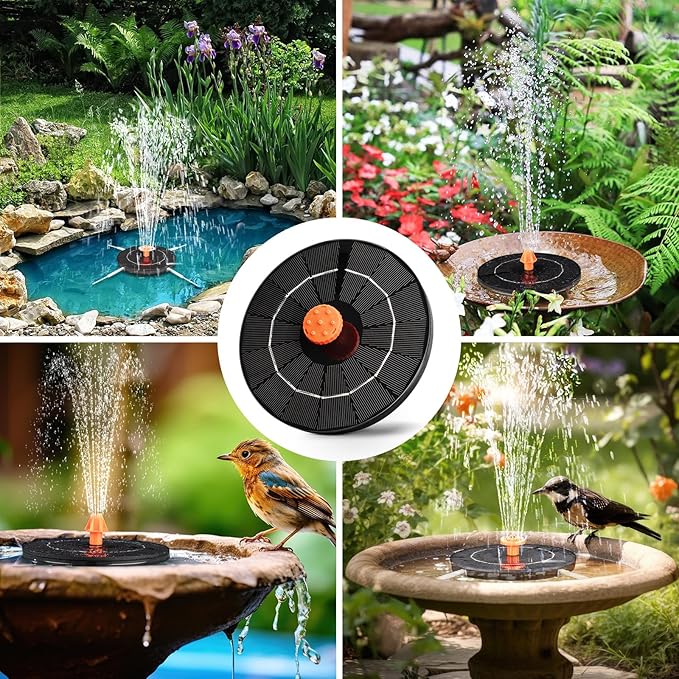 3.5W Solar Fountain, Upgrade Solar Bird Bath Fountains, Water Fountain Outdoor with 4 Fixed Rods & 8 Orange Nozzles, Solar Fountain Pump for Pond, Patio,Outdoor, Garden, Pool