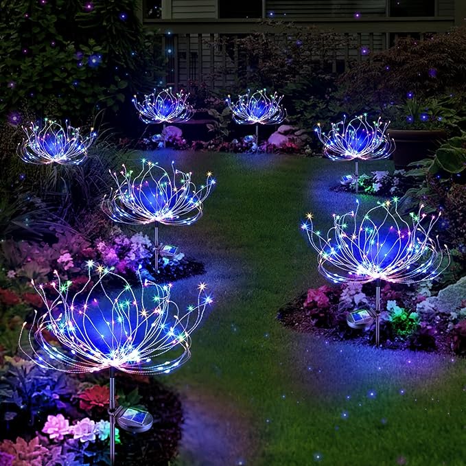 Anordsem Solar Garden Lights Solar Lights Outdoor Decor Lights DIY Dimmable Multi-Color Artificial Tree Solar LED Fireworks Stake Lights Auto ON-Off for Garden Pathway Christmas Halloween 2-P