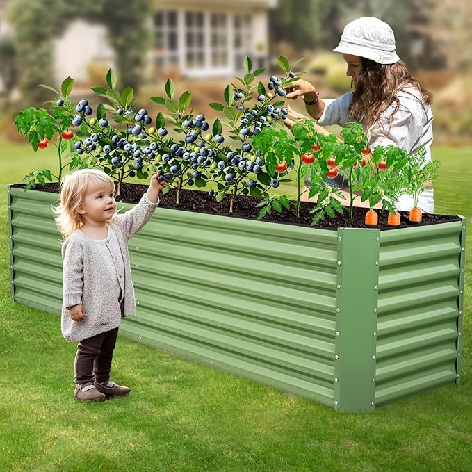 8x2x2ft Raised Garden Bed - Galvanized Deep Root Planter Boxes Outdoor with Wing Nuts and Safety Edges for Gardening Vegetables, Flowers, Herbs, Succulents - Olive Green