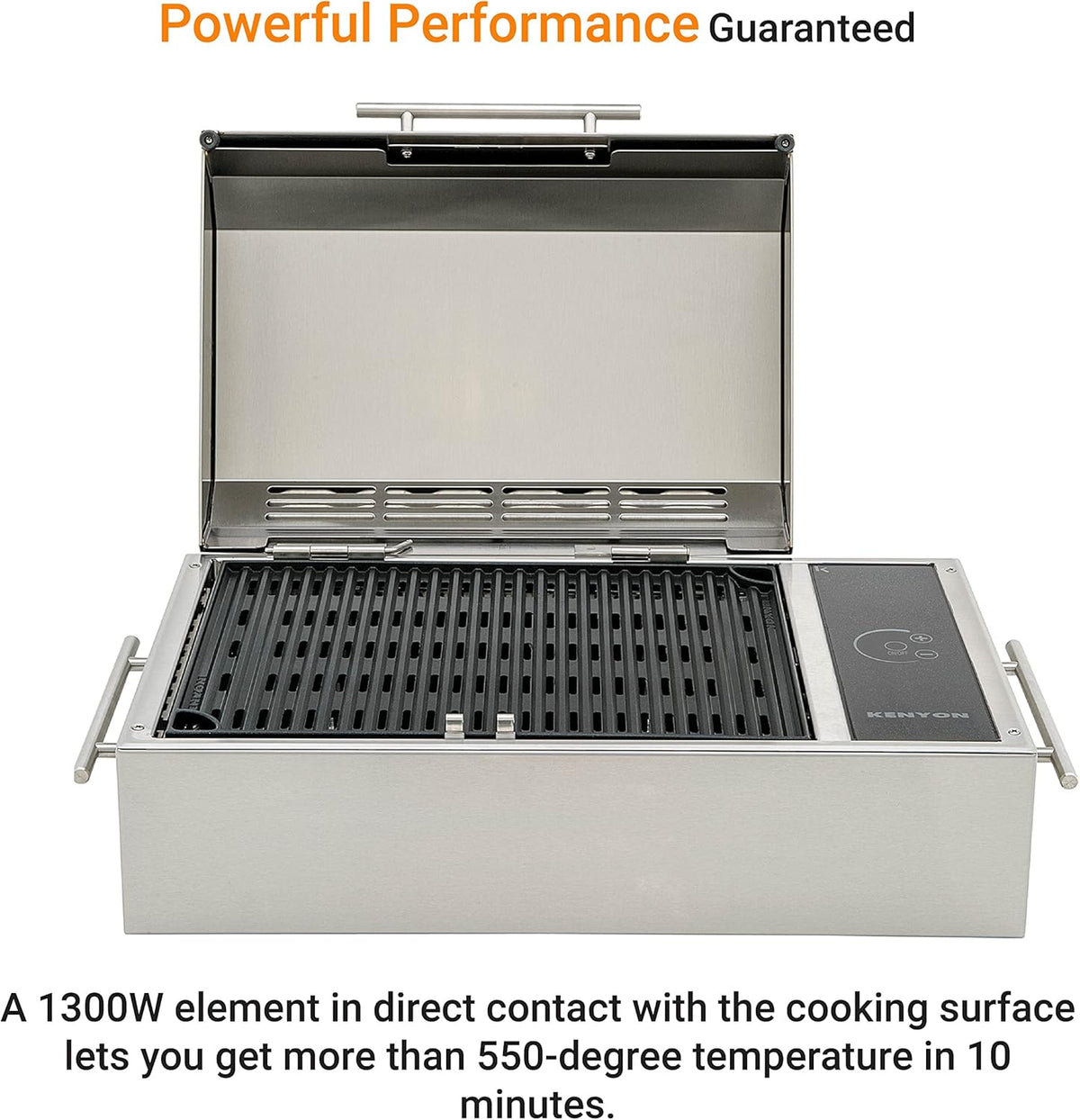 Kenyon Frontier Portable Electric Grill, Waterproof Digital Touch Control, UL-Approved For Indoor And Outdoor Use, Stainless Steel, Rust-Proof Grill, Quick Heat Up, Dishwasher Safe, 120V