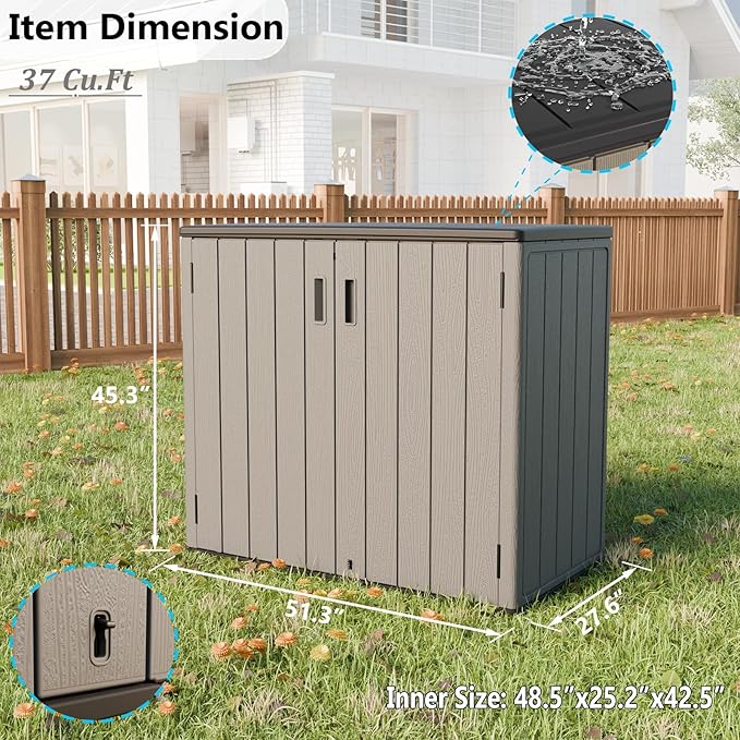 HOMSPARK 37 Cu.Ft Outdoor Storage Shed Weather Resistant, Multi Functional | Double-Wall Resin Storage Sheds & Outdoor Storage Box Waterproof for Backyard Garden Patio Lawn (Shallow Coffee)