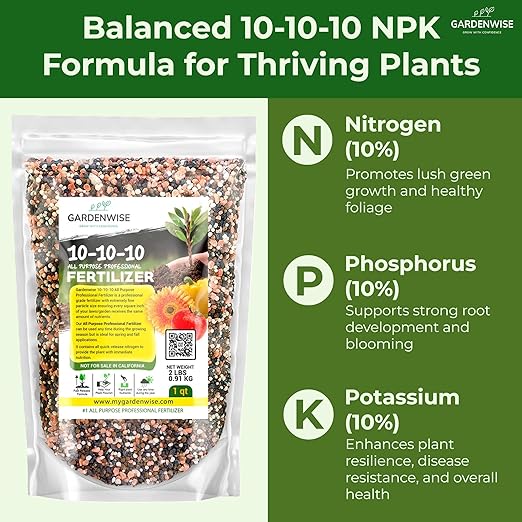 10-10-10 Plant Fertilizer Slow Release ā 10 10 10 All Purpose Granular Garden Fertilizer for Fruit Trees, Evergreens, Vegetables, Arborvitae, Fig Trees, Shrubs, Pines, Oaks, Flowers