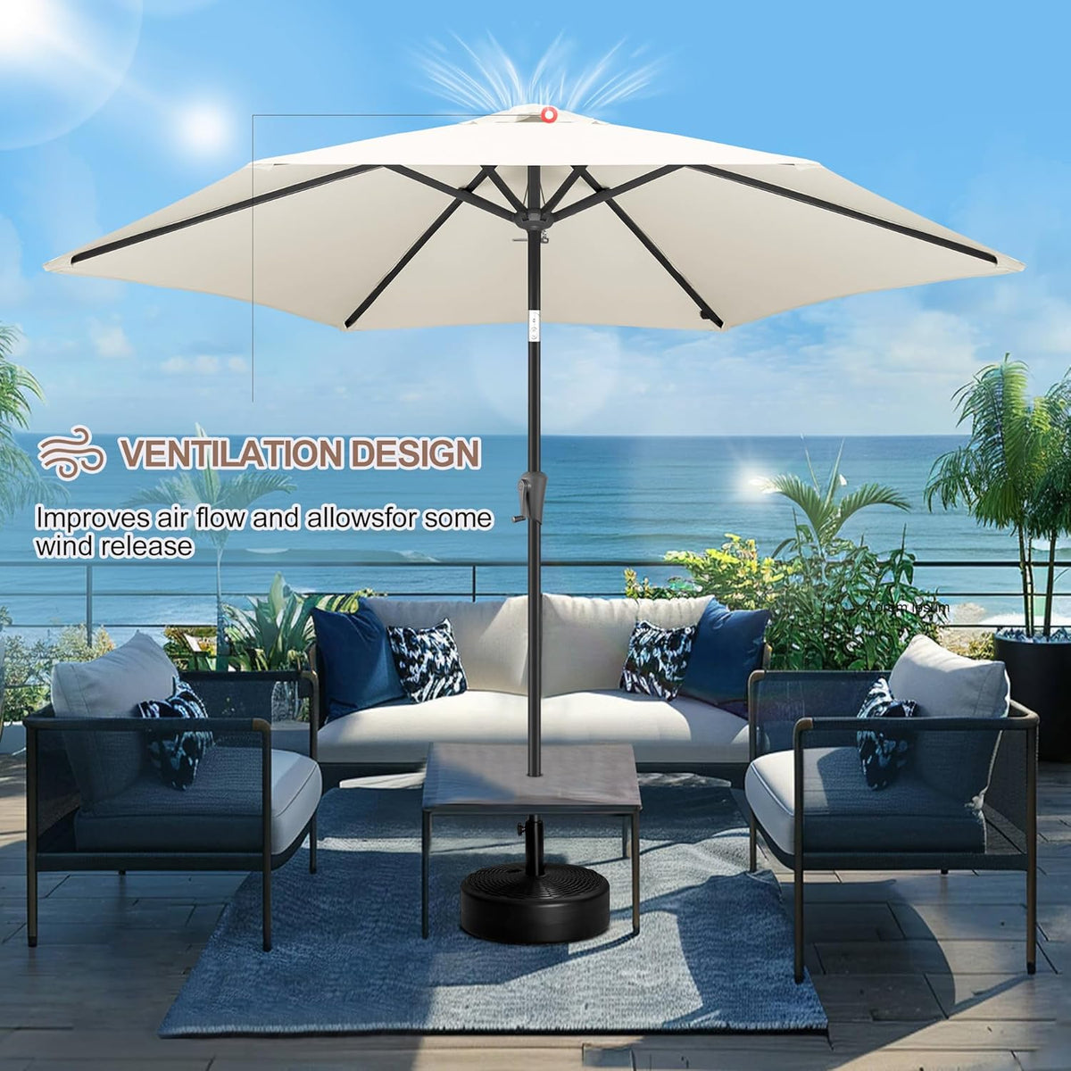 FLAME&SHADE 10ft Patio Umbrella - Outdoor Umbrella with 6 Sturdy Ribs, Push Button Tilt and Crank, UV Protection Table Market Umbrella for Pool, Porch,Garden, Deck, Backyard (Ivory)