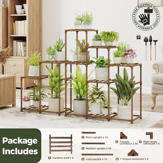 Bamworld 2 Sets of Package Corner Plant Stands Indoor Tall Plant Shelves Outdoor for Multiple Plants 10 Pots Wooden Plant Rack for Living Room Balcony Garden