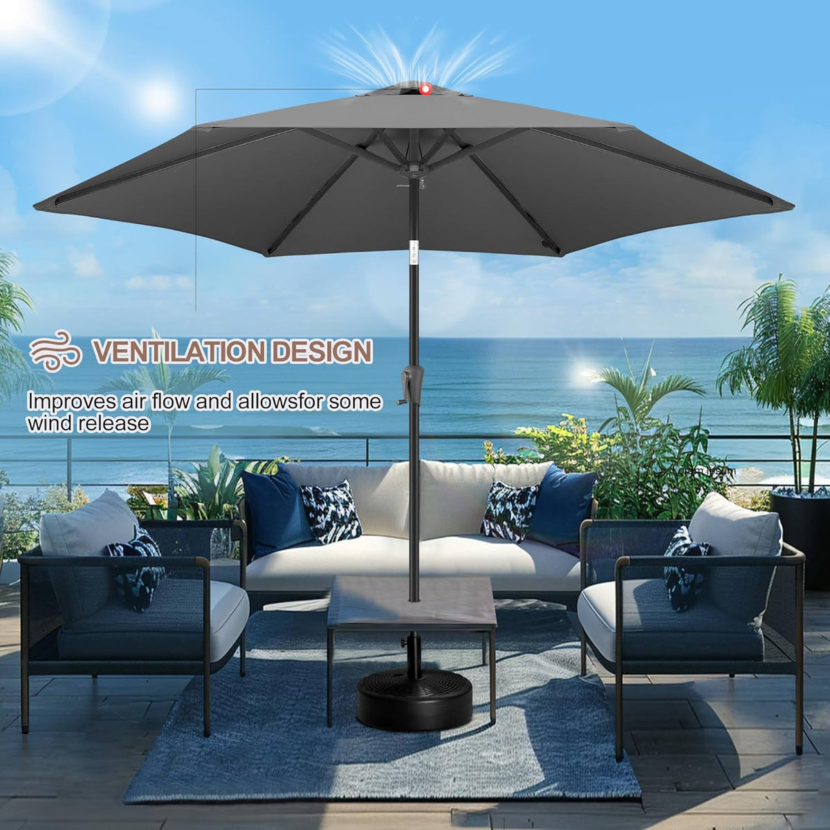 FLAME&SHADE 10ft Patio Umbrella - Outdoor Umbrella with 6 Sturdy Ribs, Push Button Tilt and Crank, UV Protection Table Market Umbrella for Pool, Porch,Garden, Deck, Backyard (Anthracite)