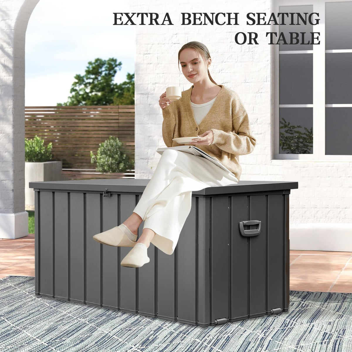 Domi 150-Gallon Outdoor Storage Box – Waterproof, Lockable Storage Cabinet for Patio Furniture, Garden Tools & Pool Supplies – Large Metal Storage for Cushions, Toys & More