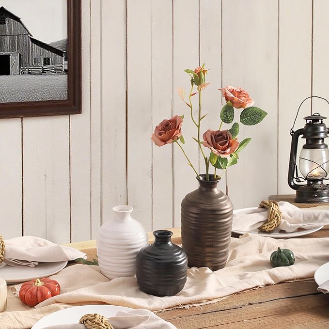Ceramic Vase Set of 3 Decorative Vase for Home Decor Modern Farmhouse Decor Pottery Neutral Vases for Living Room Bathroom Table Mantel Fireplace Entryway Shelf (02-Metallic)
