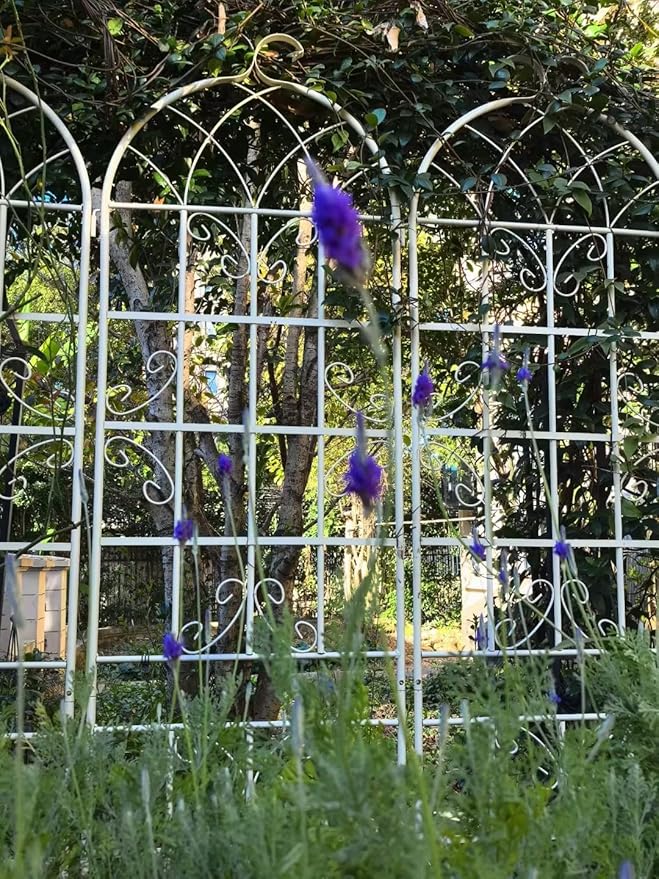 2 Pack Metal Garden Trellis 86.7" H Cream White Garden Fence Rustproof Trellis for Climbing Plants Support Roses Flower Outdoor Lawn, White Tall