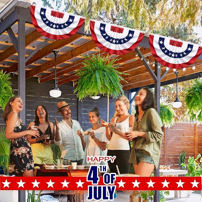 8 Pack USA Pleated Bunting Fan Flags, 1.5x3 Ft Patriotic Half Fan Banner American Flag Decoration Bunting for Outside Red White and Blue Decor Independence Day Memorial Day 4th of july Decorations