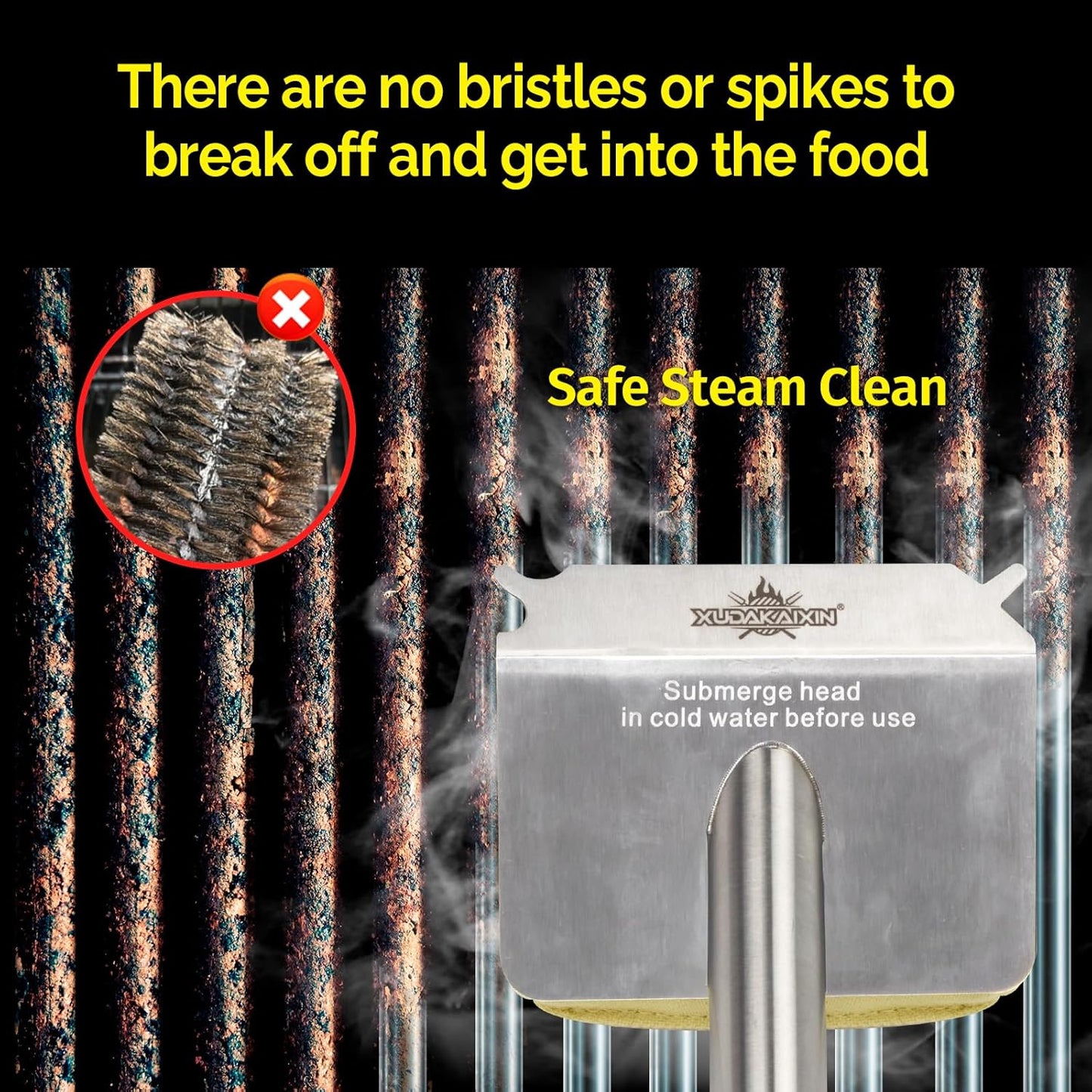 Grill Brush Bristle Free,BBQ Replaceable Scraper Cleaning Head,Safe Grill Accessories for Cast Iron Grates/Porcelain/Weber Gas/Charcoal Grill,Grill Brush for Outdoor Grill-Yellow