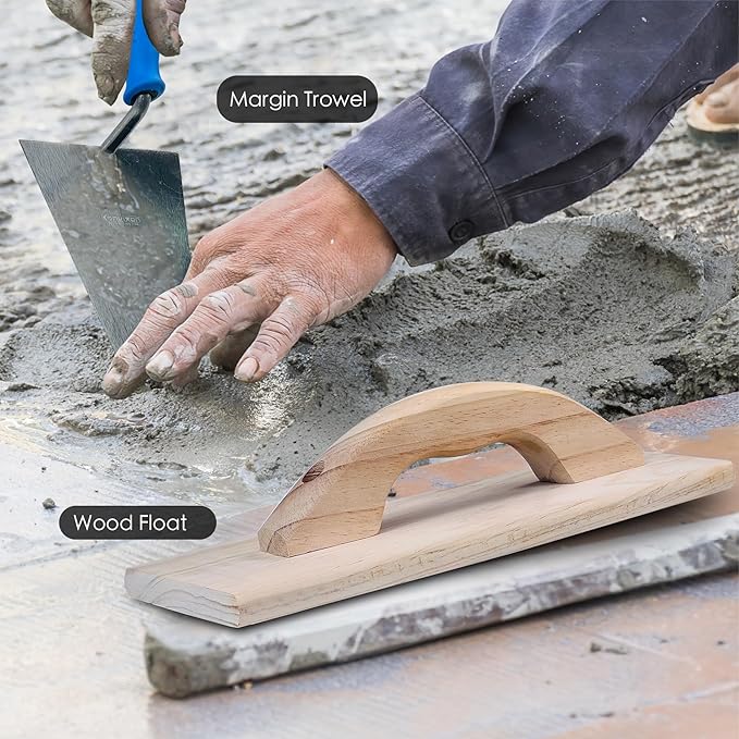 10PCS Concrete Trowel Set, Masonry Hand Tool Set Includes Large Flat Finishing and Pool Trowel, Wood Float, Concrete Edger and Groover, Margin Gauging, Wire Twister, Gloves & Carry Bag