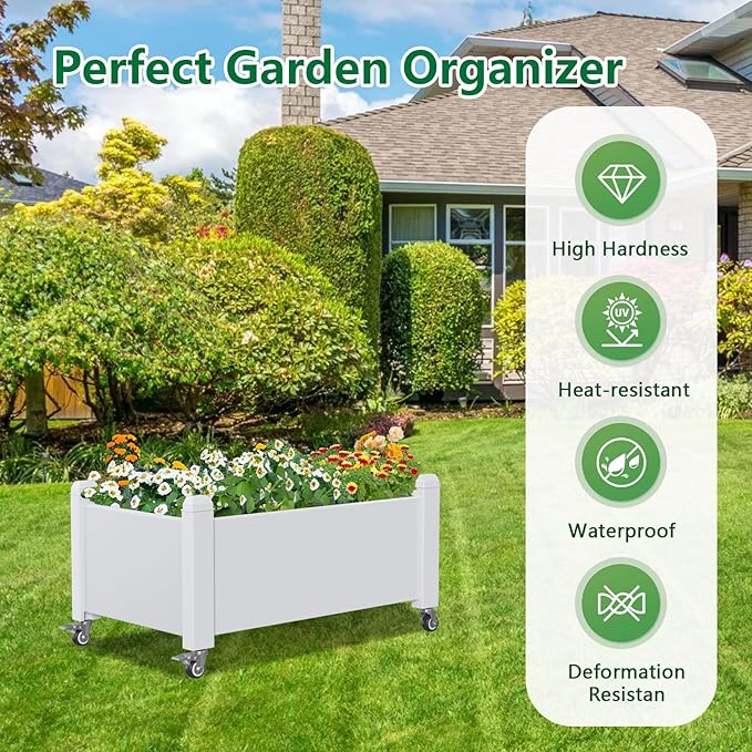 Horticulture Garden Bed with Legs, Divisible Resin Planter Box for Backyard, Patio, Balcony, with 4 Legs, 4 Swivel Lockable Wheels(Ashen,30.04 * 17.72 * 17.56)