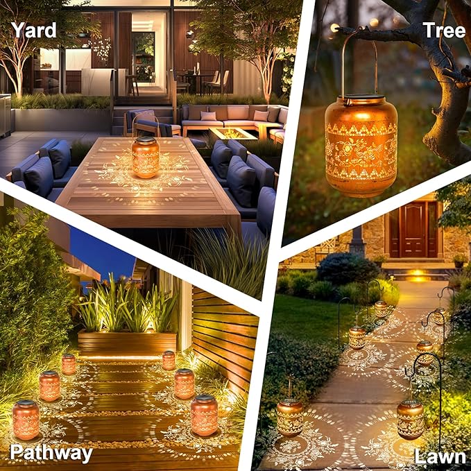 Bee Solar Lanterns Outdoor Hanging Waterproof Bee Garden Decor Christmas Gifts for Women Mom Grandma Metal Solar Lights Decoration Outside for Yard, Patio,Pathway Landscape