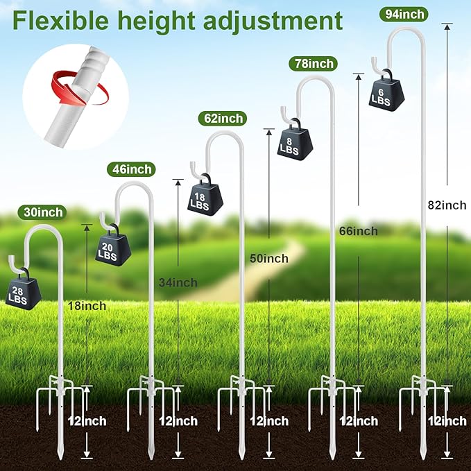 Hummingbird Feeder Stand Pole -30 inch Shepherds Hooks for Outdoor Garden Decor, 5 Prong Bird Feeder Pole for Hanging Birdfeeders,Plant,String Light - Heavy Duty Wind Chime Stand,Shepards Hook-White