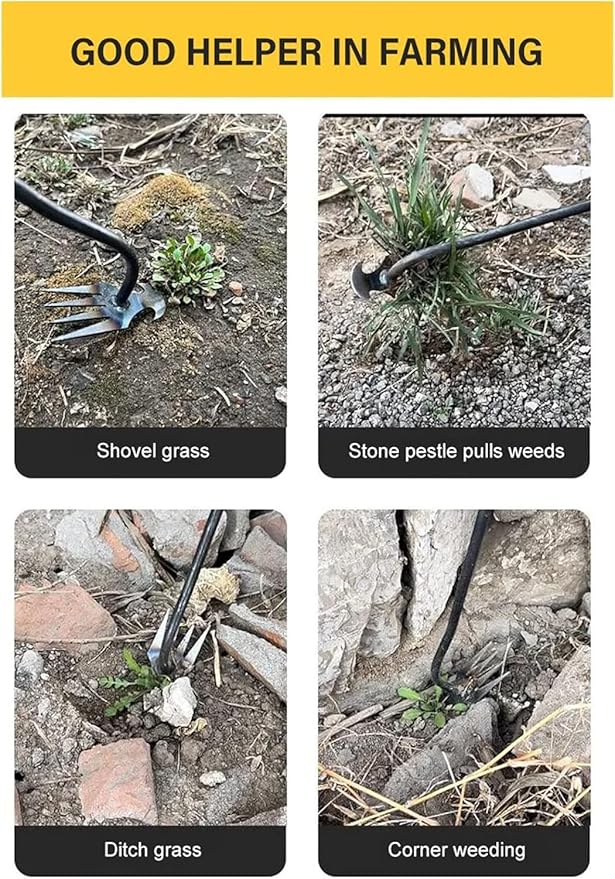 Amposei Weeding Artifact Uprooting Weeding Tool, Multifunctional Weeder, Hand Weeder Tool, Stand Up Weed Puller Tool with Handle for Garden Yard Farm Weed Removal (14in, Metal Rubber Handle)