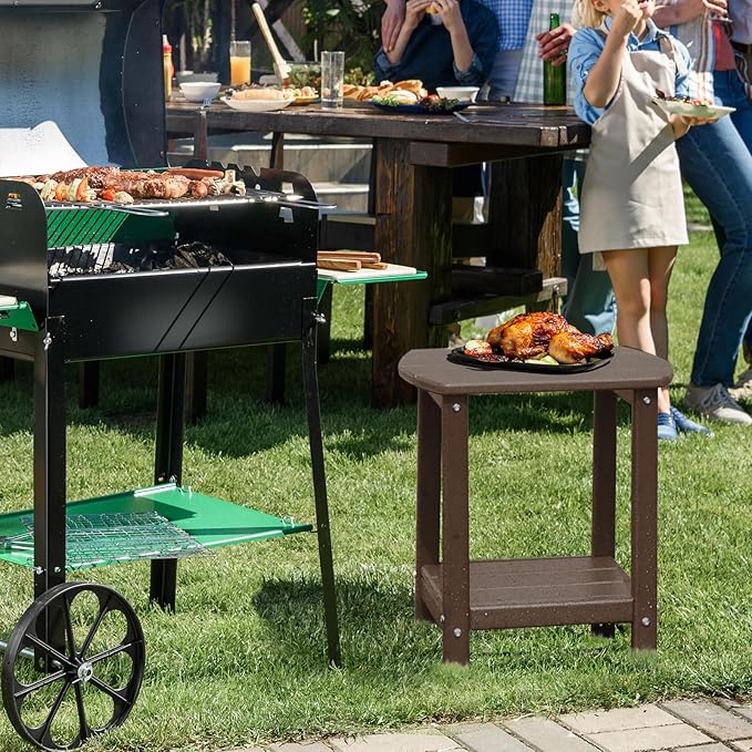 Adirondack Square Outdoor Side Table,2-Tier Storage Patio Side Table, HDPE End Tables for Backyard Pool Porch Garden Lawna Cafe