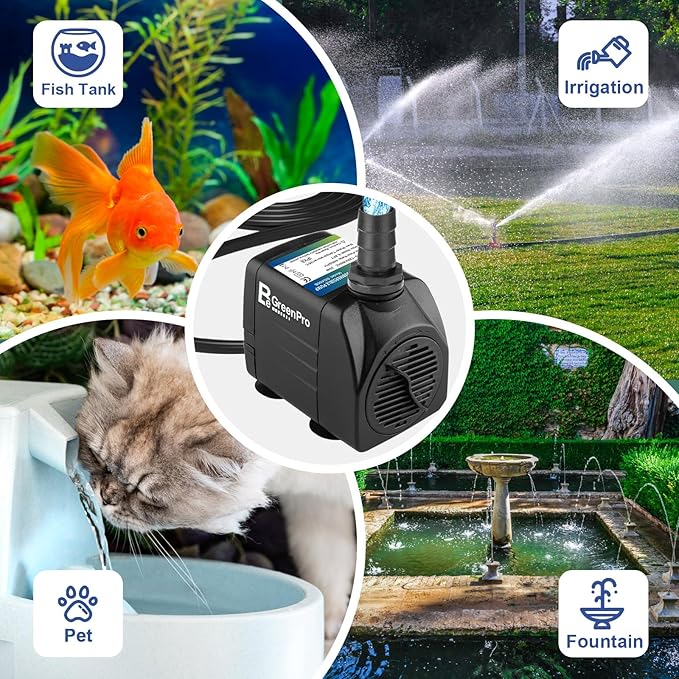 400GPH Submersible Water Pump, 25W Adjustable Ultra Quiet Fountain Pump with 4 Nozzles 6.8ft High Lift for Aquarium, Fish Tank, Pond, Waterfall, Outdoor, Hydroponics