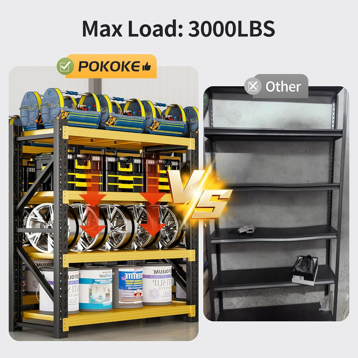 Garage Shelving Unit, 4 Tier Heavy Duty Racks, Easy Assembly, Metal Racks with Adjustable Shelves, 3000 LBS Load Capacity,for Warehouse,Basement (Black&Yellow, 19.7" D x 31.5" W x 78.7" H)