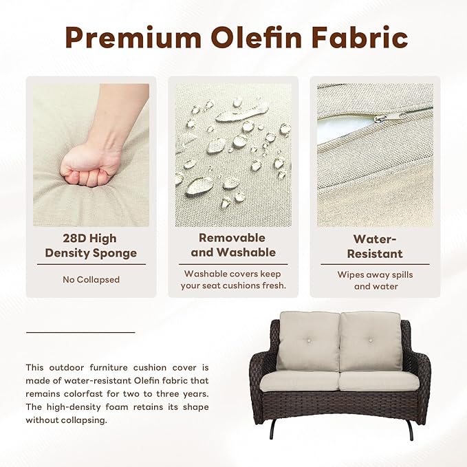 8 Piece Outdoor Patio Furniture Set - 41" CSA Propane Fire Pit Table Patio Conversation Set with Swivel Rocker Outdoor Chairs, Wicker loveseat and Ottoman for Outside Casual Gathering