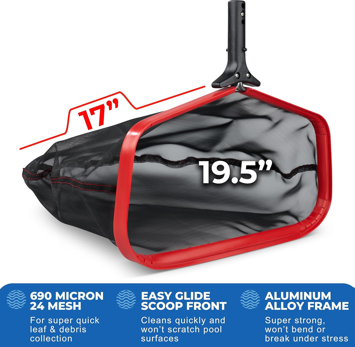ProTuff 19.5" Fine Pool Net – 2 Year Unconditional Free Replacement – Cleans 3X Faster Than Vacuums – Wide Pool Skimmer with Deep Bag for Easy Maintenance – Skimmer Net for Leaves, Bugs & Other Debris