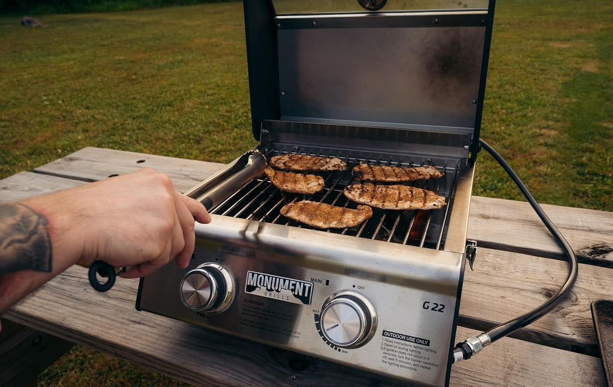 Monument Grills Clearview® 2-Burner Tabletop Propane Gas Grill for Outdoor Portable Camping Cooking with BBQ Cover(2 items)