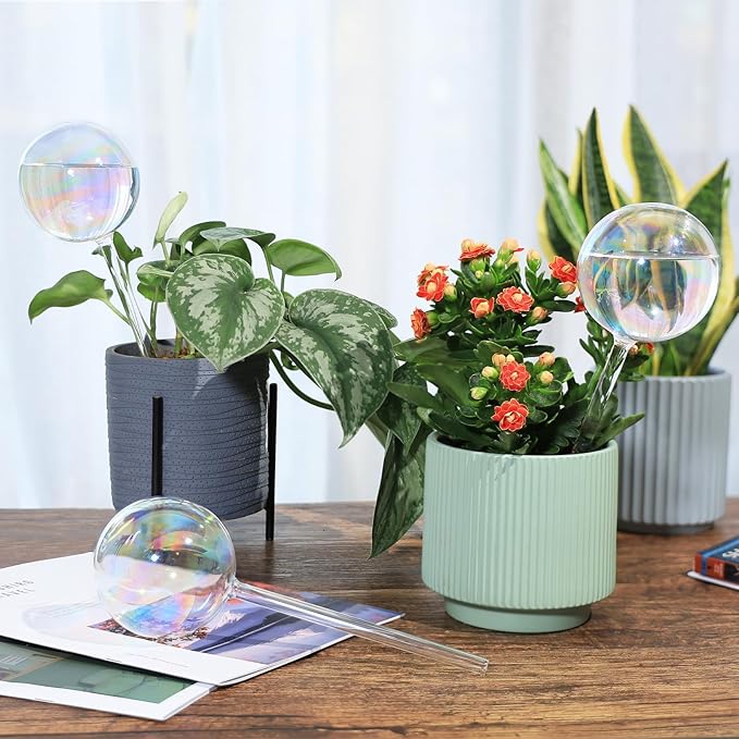 13 oz Up to 2 Weeks Extra Large Plant Self Watering Globes, Light Iridescent Glass Water Bulb Indoor Outdoor, Plant Waterer Self-Watering Stakes,Vacation Plant Thing for Plant Parents, 4 Pack