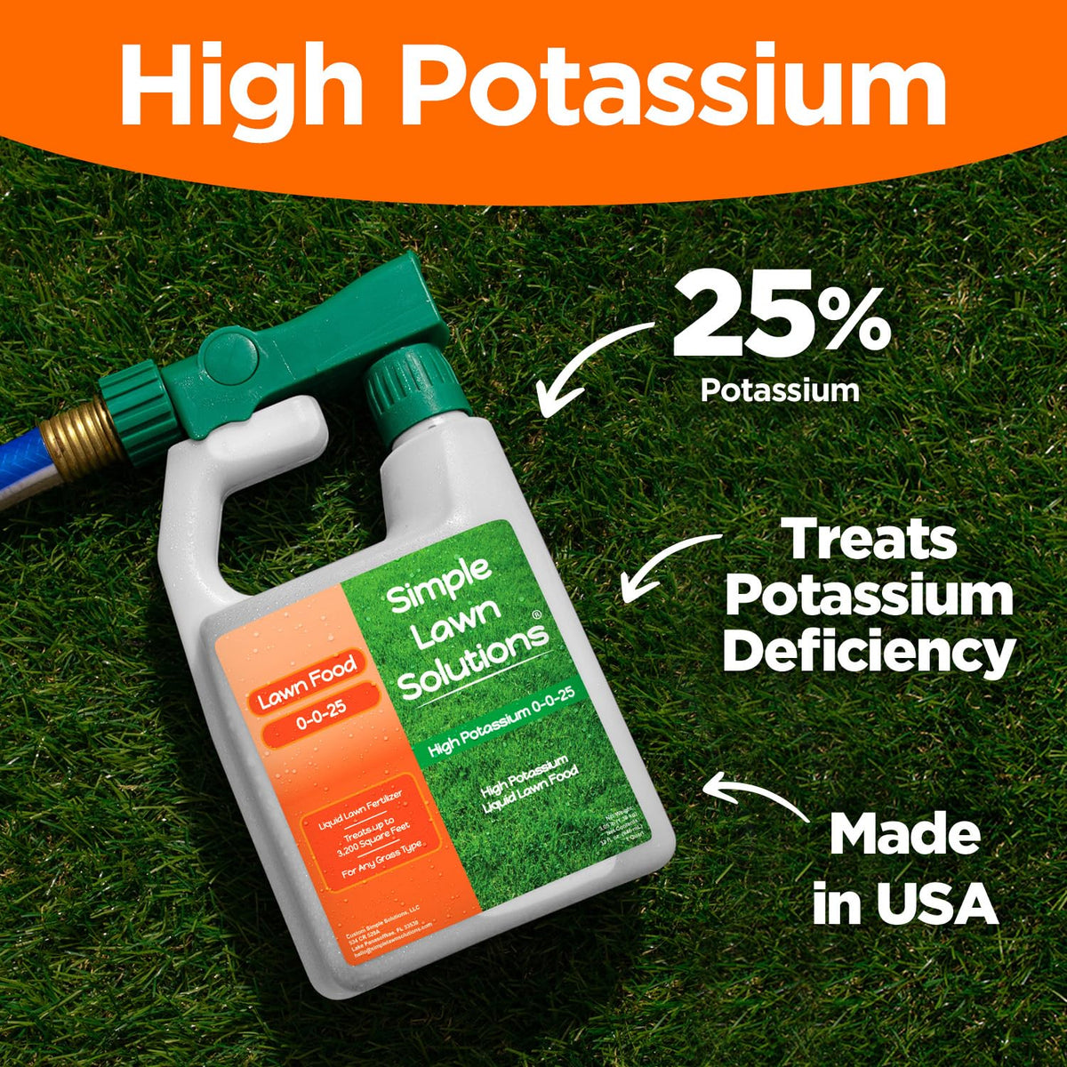 Simple Lawn Solutions - High Potassium Lawn Food Liquid Fertilizer 0-0-25 - Concentrated Spray - Turf Grass Vigor and Plant Hardiness - Summer and Fall - Any Grass Type (32 Ounce)