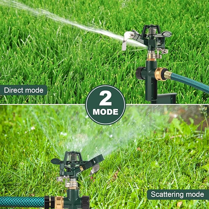 2 Packs Green Garden Sprinklers, Zinc Alloy Water Bird Sprinkler on Metal Base, Adjustable 360 Degree Lawn Irrigation for Yard