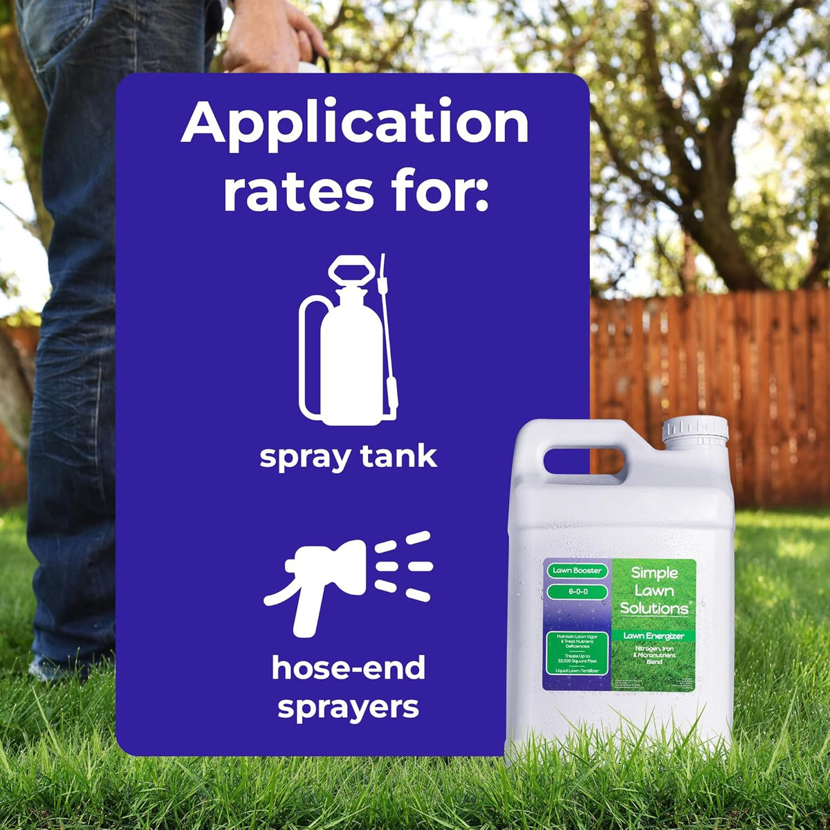 Commercial Grade Lawn Energizer- Grass Micronutrient Booster with Iron and Nitrogen- Liquid Turf Spray Concentrated Fertilizer- Any Grass Type, All Year- Simple Lawn Solutions (2.5 Gallons)