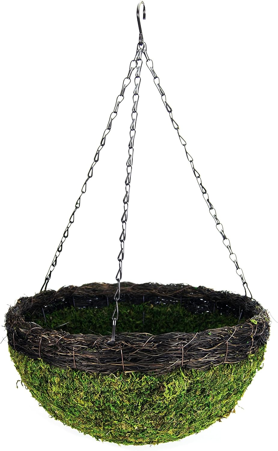 SuperMoss (29319 MossWeave Hanging Basket | Outdoor Hanging Planter with Moss | Decorative Plant Hanger for Porch, Balcony, Garden & Home Décor, Round with Wicker Rim, Set of 3 (S/M/L), Green
