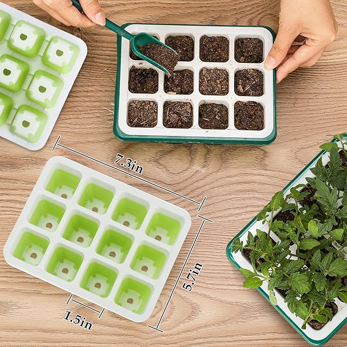 10pcs Reusable Seed Starter Tray, 120 Cells Seed Starter Kit, Silicone Seedling Starter Trays for Starting Plant Seeds with Flexible pop-Out Cells, Indoor Gardening Plant Germination Trays