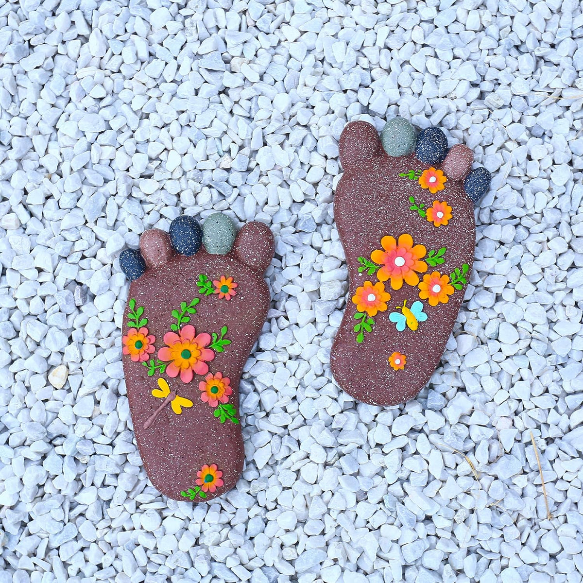 Stepping Stones Outdoor - Garden Decorative Stones for Patio, Deck, Garden or Sidewalk Home Decor Footprint Shaped Stepping Stones Set of 2 (Dark Brown)