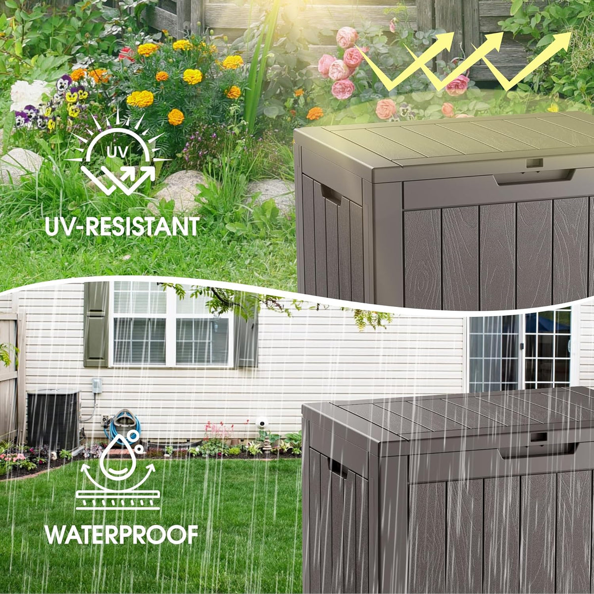 KAMABOKO 32 Gallon Outdoor Storage Box 2 Pack All-Weather Deck Box for Patio Furniture, Package Deliveries, Garden Tools, Pool Supplies & Cushions, Grey