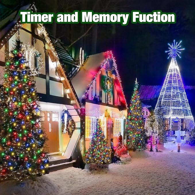 Christmas Light 100 LEDs 41ft Green Cable Wire Fairy String Twinkle Lights Plug in 12 Modes for Xmas Tree, Party, Outdoor, Garden, Wedding, Home Decoration (White)