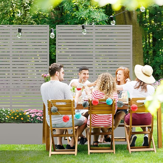 Casaphoria Metal Raised Garden Bed with Trellis and Wheels, 72"x47"x16" Planter Box for Climbing Plants, Vegetables & Vines, Features Drainage Holes and Privacy Screen (Grey-Louvered)